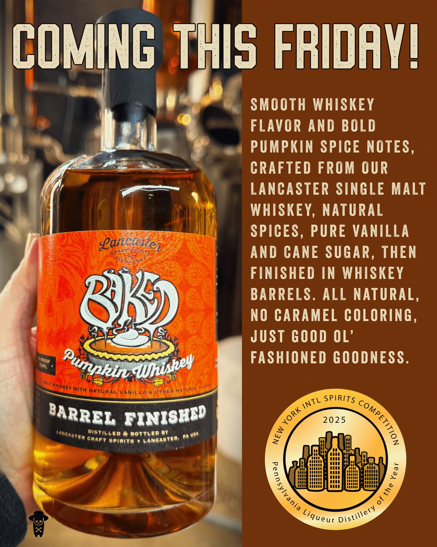 Smooth whiskey flavor and bold pump;kin spice notes, crafted from our Lancaster Single Malt Whiskey, natural spices, pure vanilla and cane sugar, then finished in whiskey barrels. All natural, no caramel coloring, just good ol' fashioned goodness.